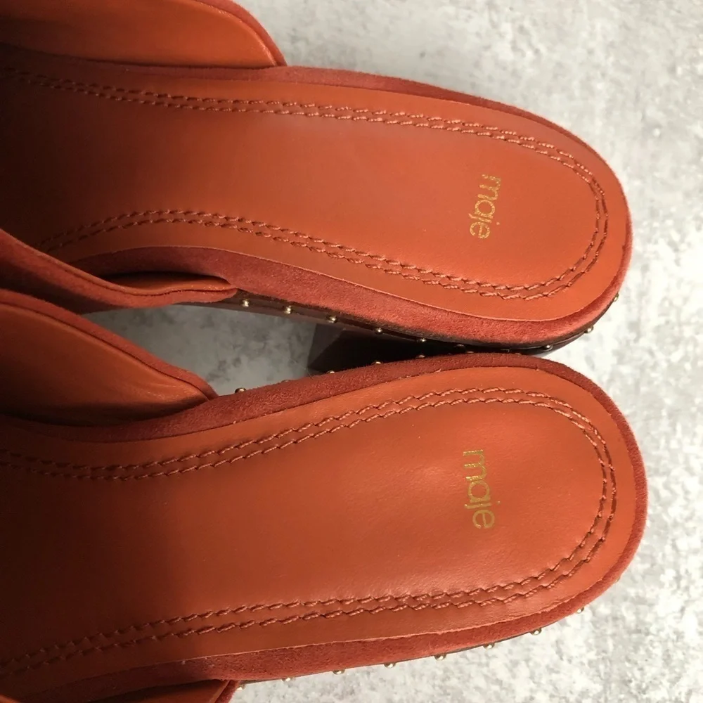 Maje Wave Suede Leather Studded Mules Terracotta EU 39 - Picture 11 of 14